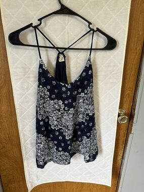 Navy Floral Print Spaghetti Strap Tank Top